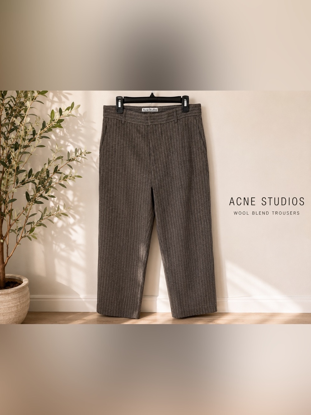 Acne Studios Men’s Wool Pinstripe Trousers Gray Size 46 Tailored Pants